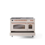 48'' Nostalgie II Series Freestanding Dual Fuel Range - Double Oven - Antique White - Bronze trim - Griddle, Coup de Feu,- Natural Gas