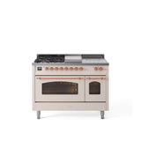 48'' Nostalgie II Series Freestanding Dual Fuel Range - Double Oven - Antique White - Bronze trim - Griddle, Coup de Feu,- Natural Gas