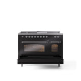 48'' Nostalgie II Series Freestanding Dual Fuel Range - Double Oven - Glossy Black - Bronze trim - Griddle, Coup de Feu,- Natural Gas