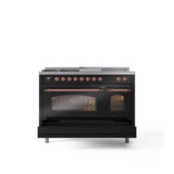 48'' Nostalgie II Series Freestanding Dual Fuel Range - Double Oven - Glossy Black - Bronze trim - Griddle, Coup de Feu,- Natural Gas