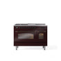 ILVE - 48'' Nostalgie II Series Freestanding Dual Fuel Range - Double Oven - Burgundy - Bronze trim - Griddle, Coup de Feu,- Natural Gas - Bronze