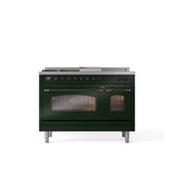 ILVE - 48'' Nostalgie II Series Freestanding Dual Fuel Range - Double Oven - Emerald Green - Bronze trim - Griddle, Coup de Feu,- Natural Gas - Bronze