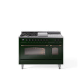 48'' Nostalgie II Series Freestanding Dual Fuel Range - Double Oven - Emerald Green - Bronze trim - Griddle, Coup de Feu,- Natural Gas