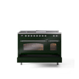 48'' Nostalgie II Series Freestanding Dual Fuel Range - Double Oven - Emerald Green - Bronze trim - Griddle, Coup de Feu,- Natural Gas