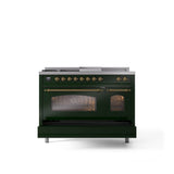 48'' Nostalgie II Series Freestanding Dual Fuel Range - Double Oven - Emerald Green - Bronze trim - Griddle, Coup de Feu,- Natural Gas