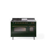 48'' Nostalgie II Series Freestanding Dual Fuel Range - Double Oven - Emerald Green - Bronze trim - Griddle, Coup de Feu,- Natural Gas
