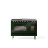 ILVE - 48'' Nostalgie II Series Freestanding Dual Fuel Range - Double Oven - Emerald Green - Copper trim - Griddle, Coup de Feu,- Natural Gas - Copper