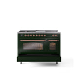 48'' Nostalgie II Series Freestanding Dual Fuel Range - Double Oven - Emerald Green - Bronze trim - Griddle, Coup de Feu,- Natural Gas