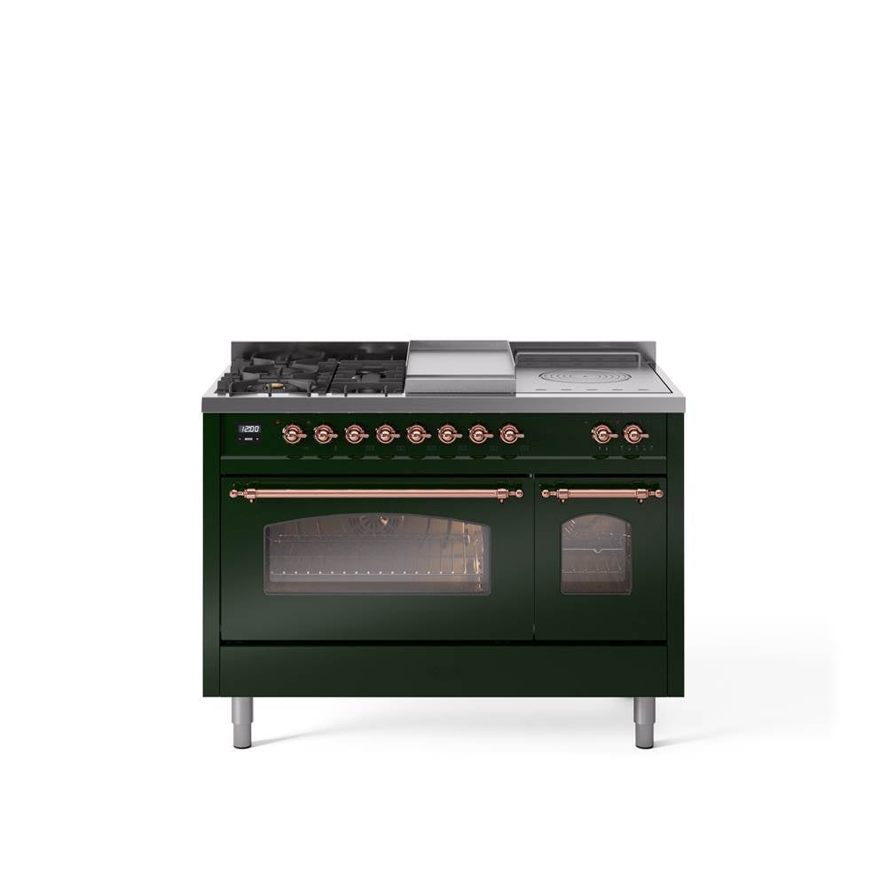 48'' Nostalgie II Series Freestanding Dual Fuel Range - Double Oven - Emerald Green - Bronze trim - Griddle, Coup de Feu,- Natural Gas
