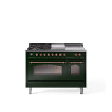 48'' Nostalgie II Series Freestanding Dual Fuel Range - Double Oven - Emerald Green - Bronze trim - Griddle, Coup de Feu,- Natural Gas