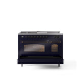 48'' Nostalgie II Series Freestanding Dual Fuel Range - Double Oven - Midnight Blue - Bronze trim - Griddle, Coup de Feu,- Natural Gas