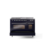 48'' Nostalgie II Series Freestanding Dual Fuel Range - Double Oven - Midnight Blue - Bronze trim - Griddle, Coup de Feu,- Natural Gas
