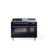 48'' Nostalgie II Series Freestanding Dual Fuel Range - Double Oven - Midnight Blue - Bronze trim - Griddle, Coup de Feu,- Natural Gas