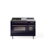 48'' Nostalgie II Series Freestanding Dual Fuel Range - Double Oven - Midnight Blue - Bronze trim - Griddle, Coup de Feu,- Natural Gas