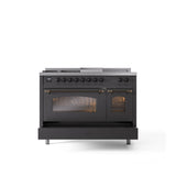 48'' Nostalgie II Series Freestanding Dual Fuel Range - Double Oven - Matte Graphite - Bronze trim - Griddle, Coup de Feu,- Natural Gas
