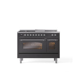 ILVE - 48'' Nostalgie II Series Freestanding Dual Fuel Range - Double Oven - Matte Graphite - Chrome trim - Griddle, Coup de Feu,- Natural Gas - Chrome