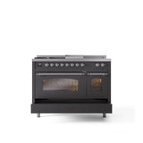 48'' Nostalgie II Series Freestanding Dual Fuel Range - Double Oven - Matte Graphite - Bronze trim - Griddle, Coup de Feu,- Natural Gas