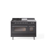 48'' Nostalgie II Series Freestanding Dual Fuel Range - Double Oven - Matte Graphite - Bronze trim - Griddle, Coup de Feu,- Natural Gas