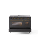 48'' Nostalgie II Series Freestanding Dual Fuel Range - Double Oven - Matte Graphite - Bronze trim - Griddle, Coup de Feu,- Natural Gas