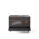 48'' Nostalgie II Series Freestanding Dual Fuel Range - Double Oven - Matte Graphite - Bronze trim - Griddle, Coup de Feu,- Natural Gas