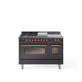 48'' Nostalgie II Series Freestanding Dual Fuel Range - Double Oven - Matte Graphite - Bronze trim - Griddle, Coup de Feu,- Natural Gas