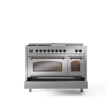 48'' Nostalgie II Series Freestanding Dual Fuel Range - Double Oven - Stainless Steel - Bronze trim - Griddle, Coup de Feu,- Natural Gas