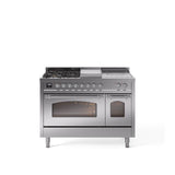 48'' Nostalgie II Series Freestanding Dual Fuel Range - Double Oven - Stainless Steel - Bronze trim - Griddle, Coup de Feu,- Natural Gas