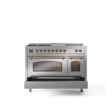 48'' Nostalgie II Series Freestanding Dual Fuel Range - Double Oven - Stainless Steel - Bronze trim - Griddle, Coup de Feu,- Natural Gas