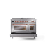 48'' Nostalgie II Series Freestanding Dual Fuel Range - Double Oven - Stainless Steel - Bronze trim - Griddle, Coup de Feu,- Natural Gas