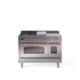 48'' Nostalgie II Series Freestanding Dual Fuel Range - Double Oven - Stainless Steel - Bronze trim - Griddle, Coup de Feu,- Natural Gas