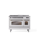 ILVE - 48'' Nostalgie II Series Freestanding Dual Fuel Range - Double Oven - White - Bronze trim - Griddle, Coup de Feu,- Natural Gas - Bronze