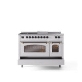 48'' Nostalgie II Series Freestanding Dual Fuel Range - Double Oven - White - Bronze trim - Griddle, Coup de Feu,- Natural Gas