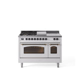 48'' Nostalgie II Series Freestanding Dual Fuel Range - Double Oven - White - Bronze trim - Griddle, Coup de Feu,- Natural Gas