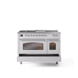 48'' Nostalgie II Series Freestanding Dual Fuel Range - Double Oven - White - Bronze trim - Griddle, Coup de Feu,- Natural Gas