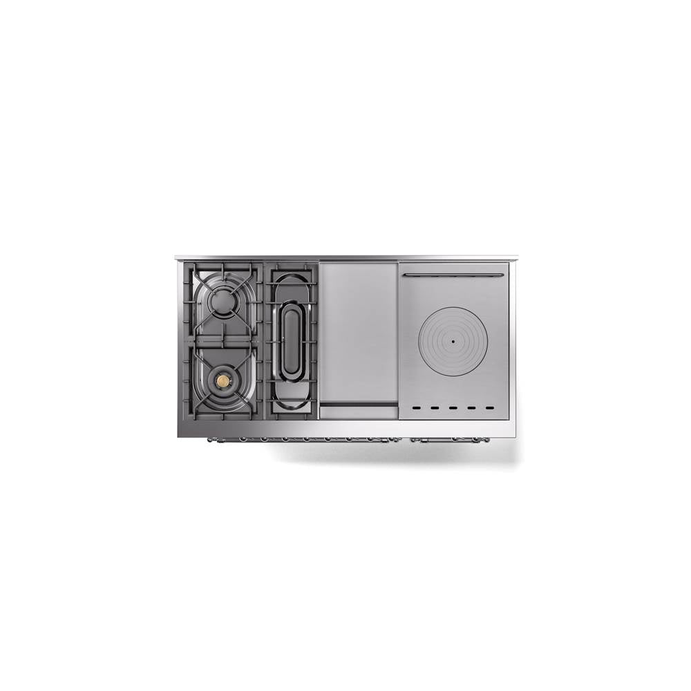 48'' Nostalgie II Series Freestanding Dual Fuel Range - Double Oven - White - Bronze trim - Griddle, Coup de Feu,- Natural Gas