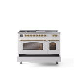 48'' Nostalgie II Series Freestanding Dual Fuel Range - Double Oven - White - Bronze trim - Griddle, Coup de Feu,- Natural Gas