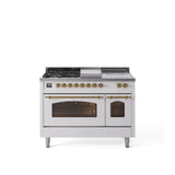 48'' Nostalgie II Series Freestanding Dual Fuel Range - Double Oven - White - Bronze trim - Griddle, Coup de Feu,- Natural Gas