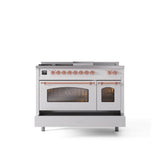 48'' Nostalgie II Series Freestanding Dual Fuel Range - Double Oven - White - Bronze trim - Griddle, Coup de Feu,- Natural Gas