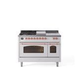 48'' Nostalgie II Series Freestanding Dual Fuel Range - Double Oven - White - Bronze trim - Griddle, Coup de Feu,- Natural Gas
