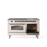 60'' Nostalgie II Series Freestanding Dual Fuel Range - Double Oven - Antique White - Bronze trim - Griddle - Natural Gas