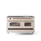 60'' Nostalgie II Series Freestanding Dual Fuel Range - Double Oven - Antique White - Bronze trim - Griddle - Natural Gas