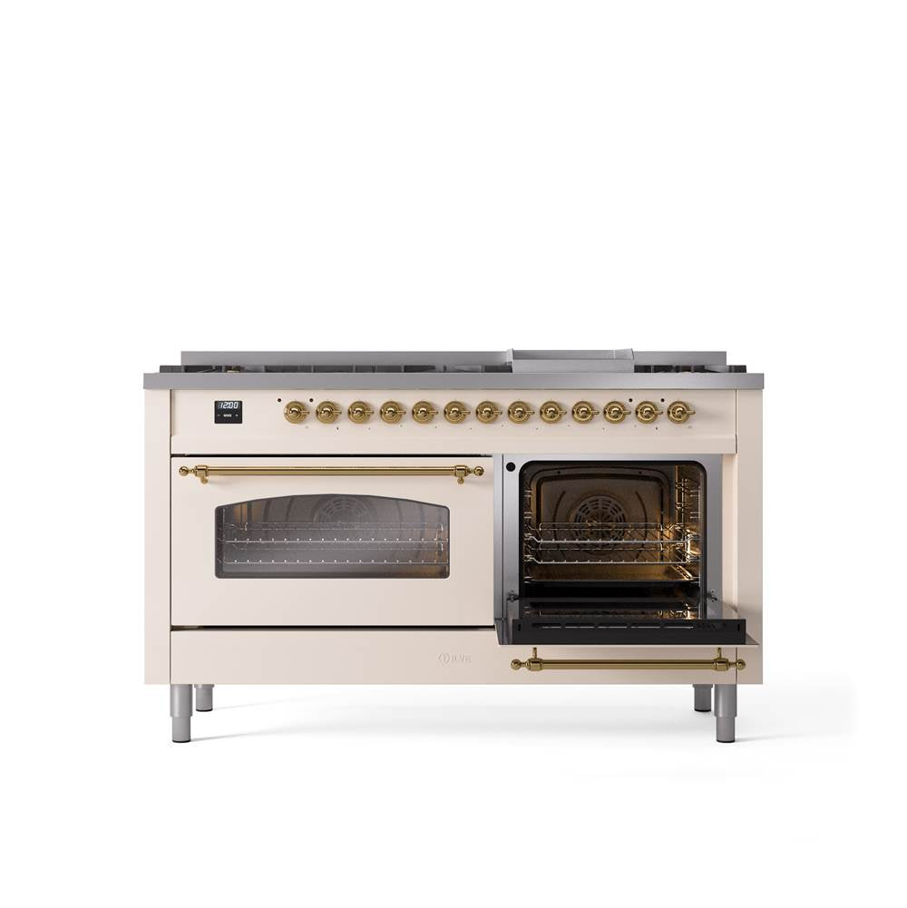 60'' Nostalgie II Series Freestanding Dual Fuel Range - Double Oven - Antique White - Bronze trim - Griddle - Natural Gas