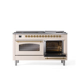 60'' Nostalgie II Series Freestanding Dual Fuel Range - Double Oven - Antique White - Bronze trim - Griddle - Natural Gas