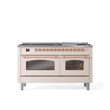 ILVE - 60'' Nostalgie II Series Freestanding Dual Fuel Range - Double Oven - Antique White - Copper trim - Griddle - Natural Gas - Copper