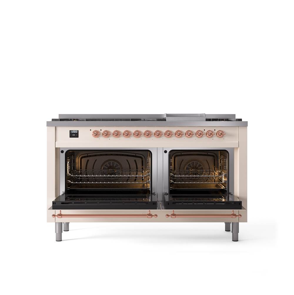 60'' Nostalgie II Series Freestanding Dual Fuel Range - Double Oven - Antique White - Bronze trim - Griddle - Natural Gas