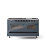 60'' Nostalgie II Series Freestanding Dual Fuel Range - Double Oven - Blue Grey - Bronze trim - Griddle - Natural Gas