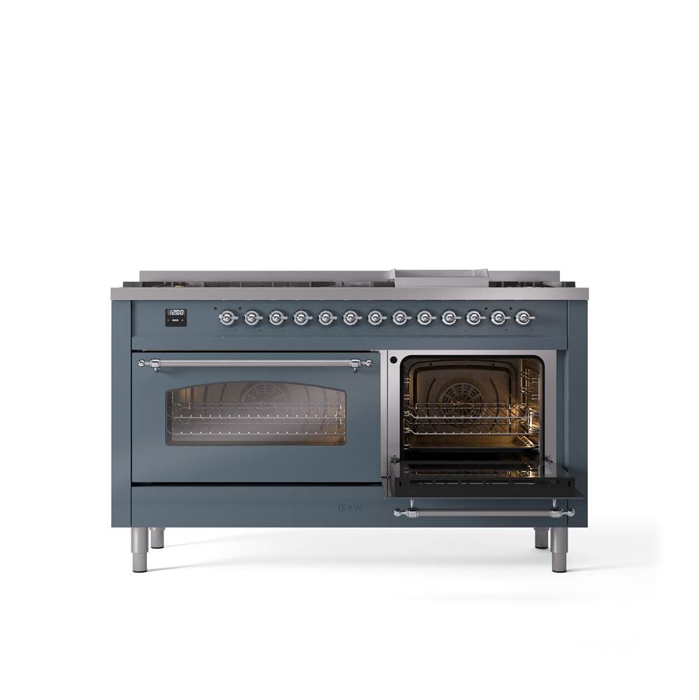 60'' Nostalgie II Series Freestanding Dual Fuel Range - Double Oven - Blue Grey - Bronze trim - Griddle - Natural Gas