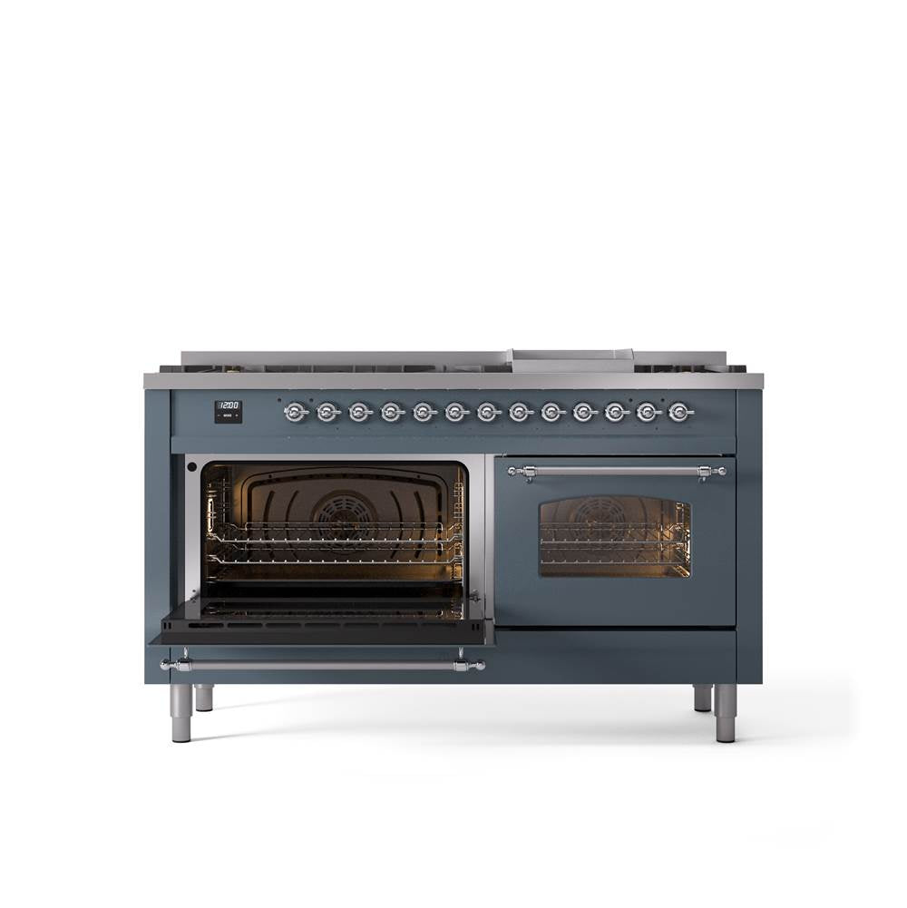 60'' Nostalgie II Series Freestanding Dual Fuel Range - Double Oven - Blue Grey - Bronze trim - Griddle - Natural Gas