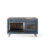 60'' Nostalgie II Series Freestanding Dual Fuel Range - Double Oven - Blue Grey - Bronze trim - Griddle - Natural Gas