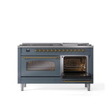 60'' Nostalgie II Series Freestanding Dual Fuel Range - Double Oven - Blue Grey - Bronze trim - Griddle - Natural Gas